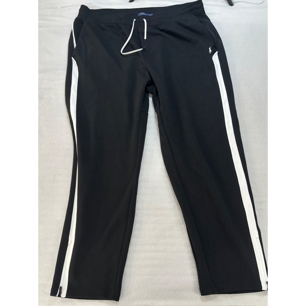 Polo Ralph Lauren Mens 4XLT Black White Stripe Double Knit Track Pants Zip Cuff